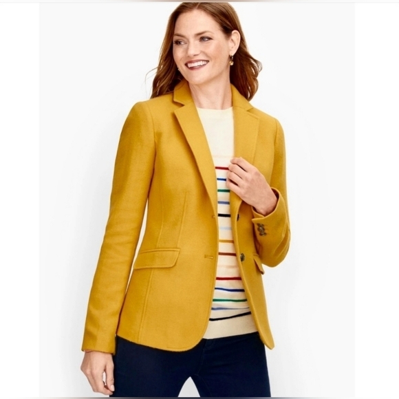 Talbots Classic Shetland Blazer Yellow Mustard Wool Office Women's Size 22WP - Picture 1 of 12